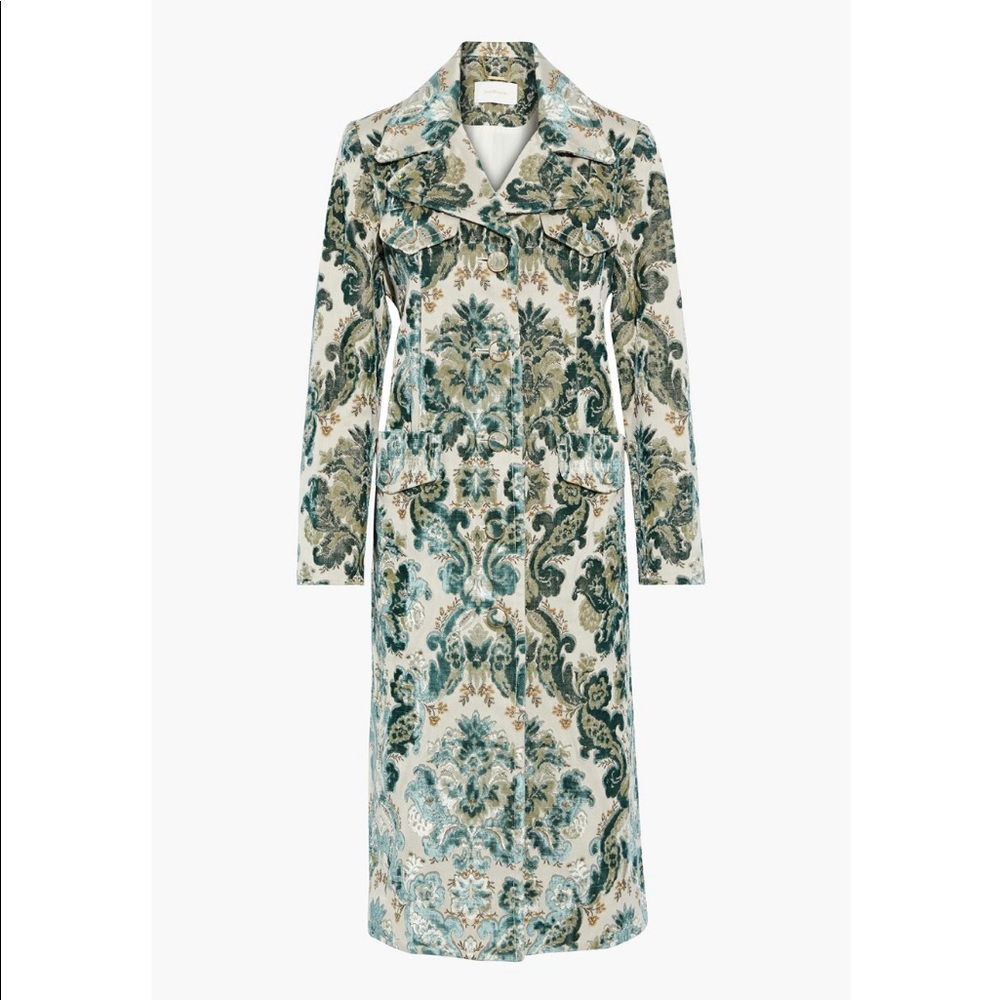 Zimmermann Teal Green and Cream Paisley Long Coat